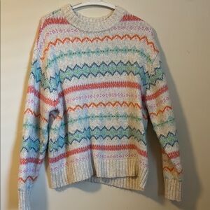 American Eagle Oversized Rainbow Fair Isle Sweater – Cozy Knit Pullover